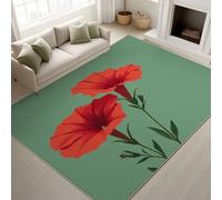 Genérico Durable Alfombra Botánica Suave Tapiss Minimalista Boho Primavera no pierde sus pelos Ipomeo rojo Teclas de Verde Alfombra 60 x 90 cm Pasillo Entrada