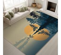 Genérico Durable Alfombra Minimalista Estilo Escandinavo Suave Tapiss Silhouette Botánica No pierde sus pelos Lago Ciervo Puesta de Sol Alfombra 120 x 180 cm Salón Dormitorio Oficina