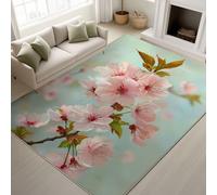 Genérico Durable Alfombra Romántica Pintura al óleo Suave Tapiss Primavera No Pierde Sus Pelos Floral Cereza de Japón Alfombra 120 x 180 cm Sala Dormitorio, Oficina