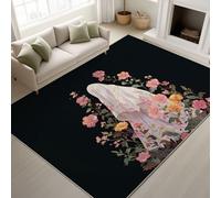 Genérico Durable Alfombra Vintage Onírica Suave Tapiss Halloween Floral No pierde sus pelos Flores Fantasmas Alfombra 80 x 150 cm Salón Dormitorio Oficina