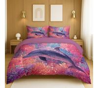 Genérico Duradero de fácil Cuidado Rosa Púrpura Juego de Funda Edredón Anime Brillante Romántico Delfín Resistente A La Humedad para Adolescente Duvet Cover 240 x 220 cm