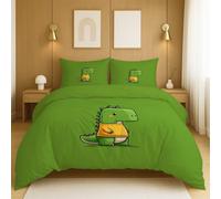 Genérico Duradero de fácil Cuidado Verde Amarillo Juego de Funda Edredón Dibujo Animado Introducción Lindo Dinosaurio Resistente A La Humedad para Adolescente Duvet Cover 150 x 200 cm