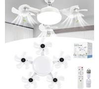 Genérico E27 Socket Ceiling Fan Light 2 in 1, E27 Dimmable LED Socket Drone Fan Light, 3-Speeds & 3-Color Stepless Dimming Foldable Blades, Quiet Small Ceiling Fan for Bedroom Kitchen Garage (5-Head)