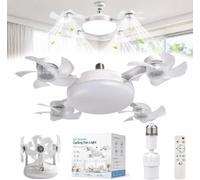 Genérico E27 Socket Ceiling Fan Light 2 in 1, E27 Dimmable LED Socket Drone Fan Light, 3-Speeds & 3-Color Stepless Dimming Foldable Blades, Quiet Small Ceiling Fan for Bedroom Kitchen Garage (4-Head)