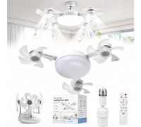 Genérico E27 Socket Ceiling Fan Light 2 in 1, E27 Dimmable LED Socket Drone Fan Light, 3-Speeds & 3-Color Stepless Dimming Foldable Blades, Quiet Small Ceiling Fan for Bedroom Kitchen Garage (3-Head)
