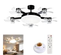 Genérico E27 Socket Ceiling Fanlight, 2-in-1 Silent LED Fan with Remote Control, 3 Wind Speeds,3-Color LED Light,3/4/5 Head Options,Screw in Fan Light for Bedroom Garage Kitchen