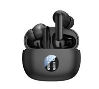 Genérico Ear Buds, Noise Cancelling Earphones, Wireless Headphones, LED Display Touch Control, Waterproof Stereo Sound, Sports Walking Driving, 10 Meters, Beige, Black Color, 1 Pair
