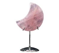 Genérico Earthy Green Moss Agate Moon on Stand, Alloy Sphere Display Holder, Moon Shaped Small Crystal Display Stand for Home Office Desk Decoration