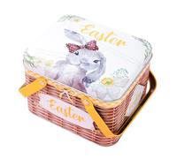 Generico Easter Basket - 6.1 inch Iron Candy Holder | Metal Tin Box with Lid, Decorative Storage Container for Holiday Chocolates, Party Treats, Stocking Stuffers And Gift Giving