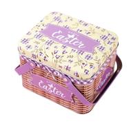 Genérico Easter Basket - Metal Candy Storage with Lid and Handle, 15,5 x 12,8 x 10,7 cm Cookie Box for Stocking Stuffers Holiday Party Chocolates Treat Date