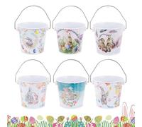 Genérico Easter Bucket - 6 Piece Treat Container, Storage Bin for Kids Party, Metal Holder with Carry Handle, Holiday Supplies, Rabbit Design Holder for Spring, Candy and Chocolate Egg Hunt