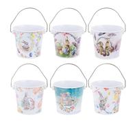 Genérico Easter Bucket - 6 piezas de conejo con diseño de conejo | Metal Treat Bucket With Handles For Kids Easter Spring Party Favors Candy Chocolate Egg Hunts And Others