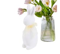 Genérico Easter Bunny - Figura de conejo flotante realista | Spring Home Decor with Bow Accessory, Tabletop Display Ornament Made of Soft Flocked Material, Shelf Accent
