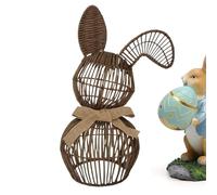 Genérico Easter Bunny Figurines - Artificial Rattan Rustic Farmhouse Figurine with Bow Design, Easter Table Decor | For Yard Spring Garden Home Lawn Front Porch Table Office Party