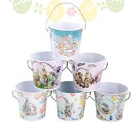 Genérico Easter Bunny Gift Bags For Kids - 6 Pieces Rabbit Pattern Storage Container | Metal Treat Bucket With Handle | For Kids Easter Spring Party Favors Candy Chocolate Egg Hunts