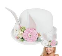 Genérico Easter Bunny Hat, Cute Bunny Ears Bowler Beanie Hat with Floral Accents, Soft Plush Party Headdress, Stylish Carnival Costume Headpiece for Women and Men, Ideal for Easter and Cosplay Events