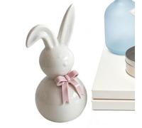 Genérico Easter Bunny Sculpture - Ceramic Spring Rabbit, Porcelain Hare Ornament for Home, Clay Figurine with Bowknot, Farmhouse Decor, Resin Bunny Statue for Apartment and Study