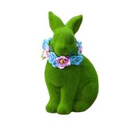 Generico Easter Bunny Statue - Figura de resina 3D Flocked Bunny de 10 pulgadas | Green Garden Decor with Floral Wreath for Yard, Porch, Door, Table, Office Desk, And Spring Party