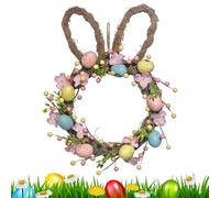 Genérico Easter Bunny Wreath with Colorful Eggs | PE & Foam, 25.4x40.64cm, Spring | Cute Rattan Egg Wreath For Front Door, Window, Porch & Garden | Indoor Outdoor Holiday Party Decor