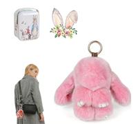 Genérico Easter Cute Bunny Plush Keychain - Iron Box Gift Option & Ultra-Soft Real Fur - Handmade Rabbit Charms for Handbags (C)