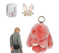 Genérico Easter Cute Bunny Plush Keychain - Iron Box Gift Option & Ultra-Soft Real Fur - Handmade Rabbit Charms for Handbags (F)