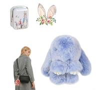 Genérico Easter Cute Bunny Plush Keychain - Iron Box Gift Option & Ultra-Soft Real Fur - Handmade Rabbit Charms for Handbags (B)