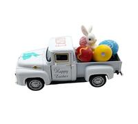 Genérico Easter Decorations, Small Farm-Style Truck Model with Eggs and Bunny, White Pink Resin and Metal Easter Truck Decor for Mesa, Dorm, Porch, Living Room, Home