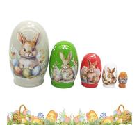 Genérico Easter Nesting Dolls - Wooden Bunny Set, Hand Painted Finish, Spring Holiday Accent | Rabbit Stacking Figurine Decor For Living Room Bedroom Mantel Entryway Table Party