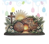 Genérico Easter Table Decorations - He Has Risen Wooden Religious - Standing Desk Display Decorations - for Church Stage Party Home Living Room Bedroom Office Cabinet Shelf Desk