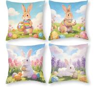 Genérico Easter Throw Pillow Covers Set of 4,Happy Easter Cushion Case, Spring Easter Eggs Watercolor Flower Square Throw Pillow Case Decorative Sofa Cushion for Holiday with Invisible Zipper (#01)