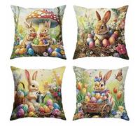 Genérico Easter Throw Pillow Covers Set of 4,Happy Easter Cushion Case, Spring Easter Eggs Watercolor Flower Square Throw Pillow Case Decorative Sofa Cushion for Holiday with Invisible Zipper (#04)