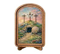 Genérico Easter Tomb Decor Figurine, Wooden Resurrection Scene Set, Religious Holiday with Spring Display, Faith Decor with Church Style, Home Decoration, Easter Figure for Church Bookshelf Party