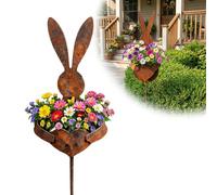 Genérico Easter Vintage Metal Rabbit Shaped Planter Garden Stake, Rustic Bunny Silhouette Garden Decor with Patina Finish for Small Flowers, Yard, Lawn & Spring Outdoor Displays (1Pcs)