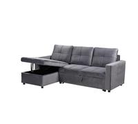 Genérico EASYMOBEL Sofá Cama Chaise Longue PAU, 215x135cm - Diseño Moderno, Almacenamiento, Color Gris Terciopelo