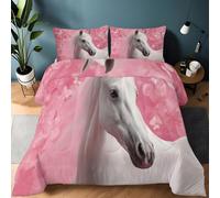 Genérico Edredón 135 x 200 cm De Ensueño Animales Caballos Cautivador Suave Edredón de Microfibra, Colcha de Invierno y Verano para Adultos, Niños y Personas Alérgicas, Rosa