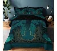 Genérico Edredón 135 x 200 cm Ilustración Fantasía Árboles Y Rostros HumanosInvierno y Verano, Suave, Ligero, Reversible edredón, Transpirable, Cálido y Confortable Colcha, Azul Marino