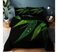 Genérico Edredón 135 x 200 cm Tema Surrealista Hojas De Bambú Gotas De Lluvia Suave Edredón de Microfibra, Colcha de Invierno y Verano para Adultos, Niños y Personas Alérgicas, Negro
