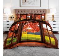 Genérico Edredón 180 x 200 cm La Hermosa Vista Desde La VentanaInvierno y Verano, Suave, Ligero, Reversible edredón, Transpirable, Cálido y Confortable Colcha, Rojo