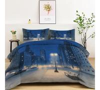 Genérico Edredón 200 x 200 cm con Estampado, Azul Edredón Nórdico sin Funda Reversible y Acolchado para Cama Moderno Ciudad Dibujado A Mano Calle - Adecuado para Todas Las Estaciones