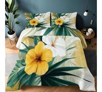 Genérico Edredón 200 x 200 cm Flores Tropicales Patrones De HojasInvierno y Verano, Suave, Ligero, Reversible edredón, Transpirable, Cálido y Confortable Colcha, Crema