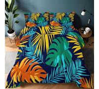 Genérico Edredón 200 x 200 cm Hojas De Palma De Plantas TropicalesInvierno y Verano, Suave, Ligero, Reversible edredón, Transpirable, Cálido y Confortable Colcha, Azul Marino