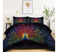 Genérico Edredón Acolchado Animal Pavo Real 220 x 240 cm Edredónes Colcha Acolchada, Negro Edredón de 4 Estaciones Arte Digital Ligero Cálido Edredónes Sin Funda Reversible Suave Lavable Antiácaros