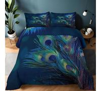 Genérico Edredón Azul-Verde Estampado Suave, Ropa de Cama 200 x 200 cm Reversible Cálida y Acogedora, Edredón Plumas De Pavo Real Arcoíris Ligera Lavable a Máquina para Todas Las Estaciones