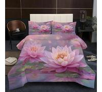 Genérico Edredon Cama 105 Lotus Rosa, Edredon 200x200, Estilo Juvenil Nordico, Duvet Transpirable y Cómodo de Microfibra Lavable2 Fundas de Almohada 50x75cm sm1426