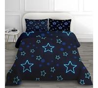 Genérico Edredon Cama 135/150 Estrellas Azules, Edredón Nórdico 4 Estaciones 240x220cm, Colcha Transpirable de Microfibra Lavable Azul Marino, 2 Fundas de Almohada sz845
