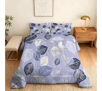 Genérico Edredon Cama 135/150 Hojas Azules y Blancas, Edredón Nórdico 4 Estaciones 240x220cm, Colcha Transpirable de Microfibra Lavable Elegancia Fresca, 2 Fundas de Almohada sz881