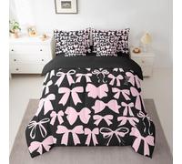 Genérico Edredon Cama 180 Lazo Rosa Edredón Nordico Adulto sin Funda Reversible Fondo Negro Estampado Suave Ligero Transpirable Duvet 240x260 cm Incluye 2 Fundas de Almohada 50x75 cm YUc1038