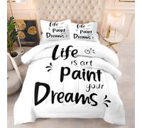 Genérico Edredon Cama 90/105 Letras Pintadas a Mano Bedding Edredón Arte de la Tinta Salpicada 180x200 cm, Edredón de Fibra 200Gsm, Transpirable Colcha, con 2 Fundas de Almohada 50x75 sm1923