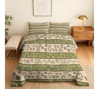 Genérico Edredon Cama 90 Símbolos étnicos Edredón Infantil sin Funda Reversible Verde Estampado Suave Ligero Transpirable Duvet 135x200 cm Incluye 2 Fundas de Almohada 50x75 cm YUe524