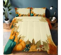 Genérico Edredón Comforter 135 x 200 cm Paisaje Otoñal Calabazas Hojas Bayas Edredon Estampado con Relleno de Fibra, Nórdico Invierno Suave, Ligero, Reversible y Transpirable, Amarillo